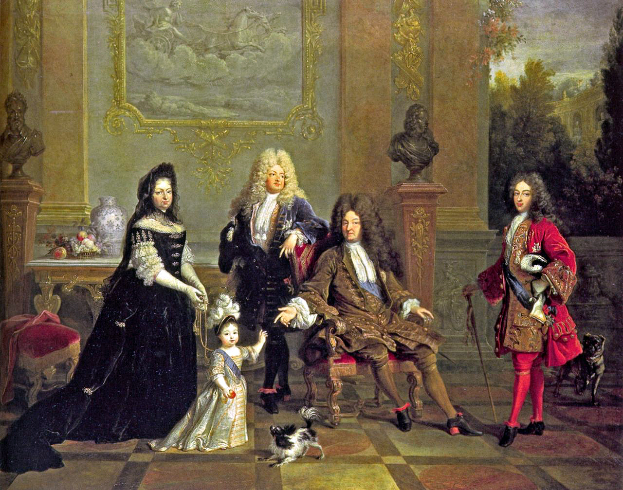 Louis XIV (seated) with his son le Grand Dauphin (to the left)